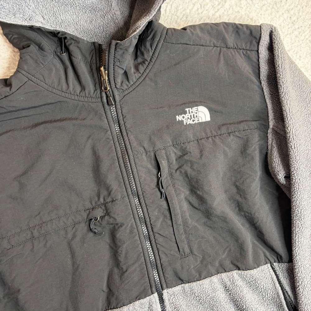 The North Face Denali Hoodie Mens Large Grey Black Polartec Fleece Jacket T132 - Picture 2 of 9